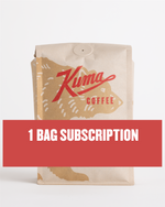 specialty coffee subscription, showing craft bag of coffee with banner saying 1 bag subscription