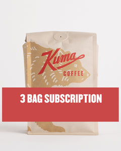 specialty coffee subscription, showing craft coffee bag with 3 bag coffee subscription banner