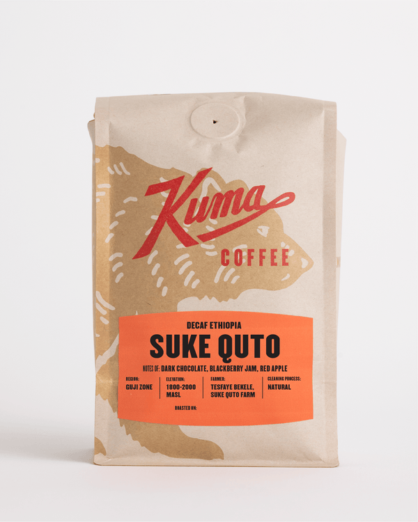 Kuma Coffee Suke Quto coffee bag on a white background